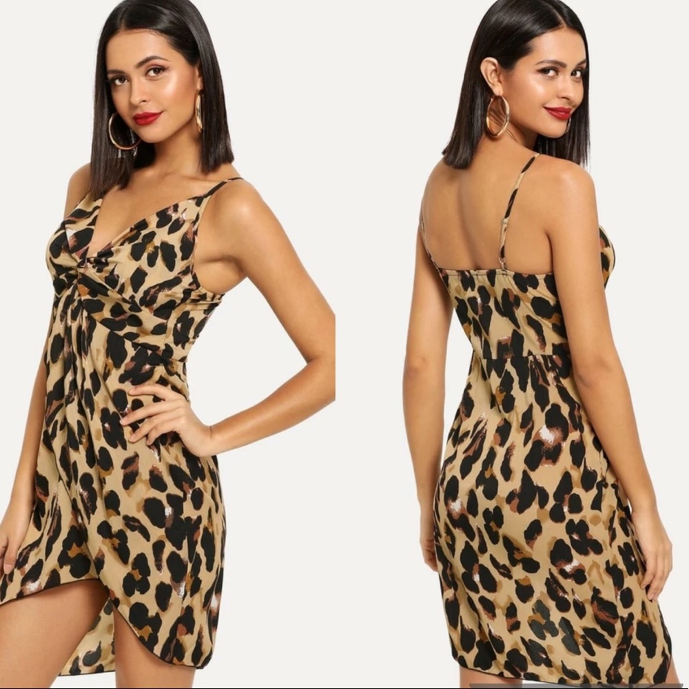 SHEIN Twist Leopard Print Cami Dress